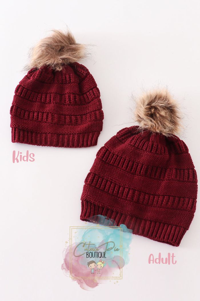 Mommy & Mini Matching Pom Pom Beanies - BURGUNDY