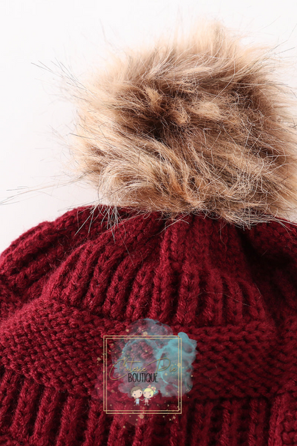 Mommy & Mini Matching Pom Pom Beanies - BURGUNDY