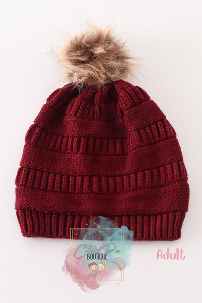 Mommy & Mini Matching Pom Pom Beanies - BURGUNDY