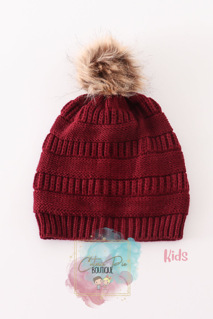 Mommy & Mini Matching Pom Pom Beanies - BURGUNDY