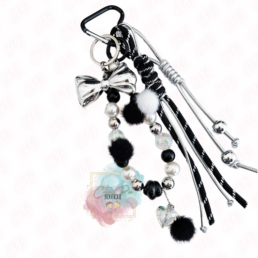 Bag Charm / Keychain - Multi Black - Silver BOW