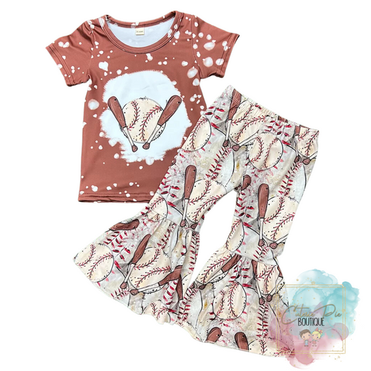 Girls Baseball Outfit 2PC SET - Tee + Flare Bottom