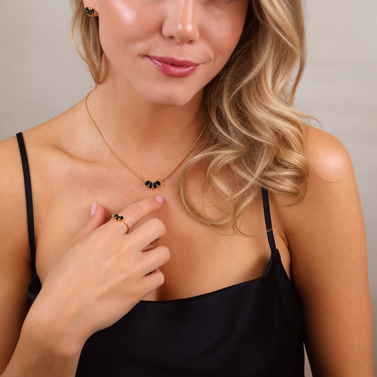 Cutesie Lotus CZ Necklace | Black | 18K Gold-Filled