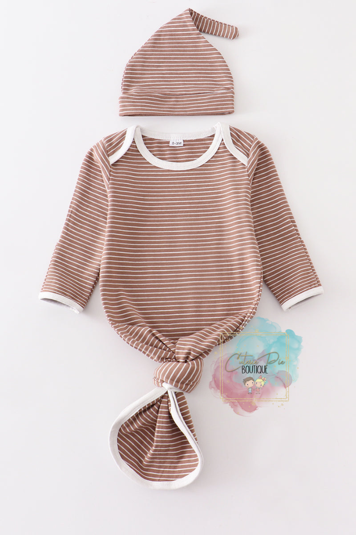 Chocolate Stripe 2PC SET Baby Gown and Beanie