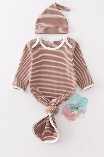 Chocolate Stripe 2PC SET Baby Gown and Beanie