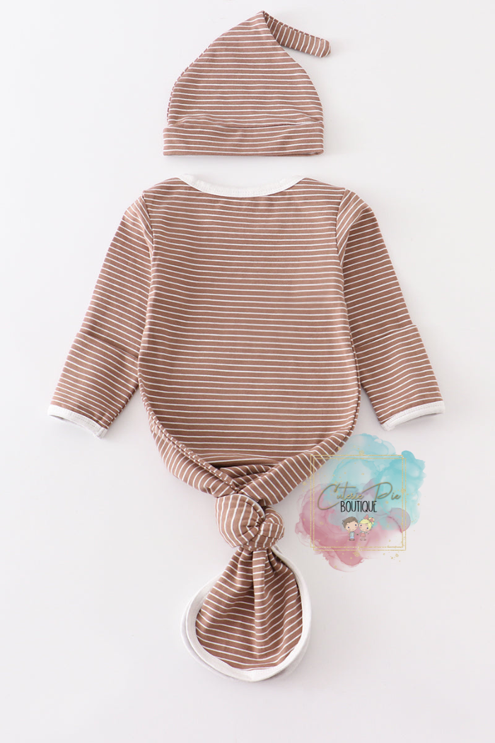 Chocolate Stripe 2PC SET Baby Gown and Beanie