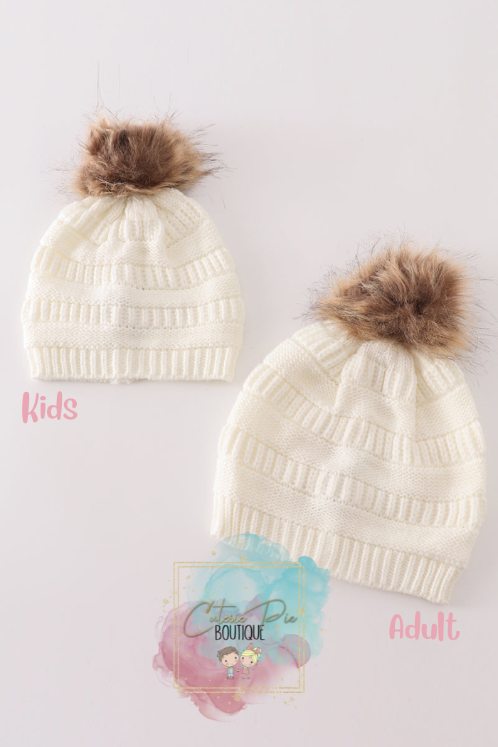 Mommy & Mini Matching Pom Pom Beanies - IVORY