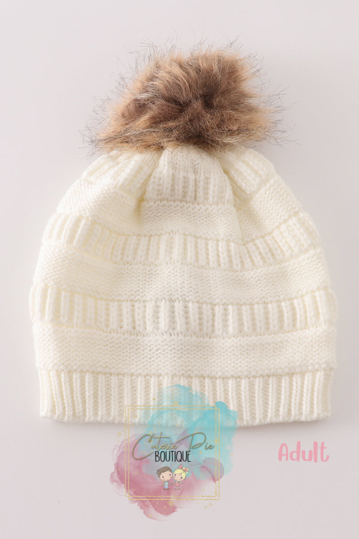 Mommy & Mini Matching Pom Pom Beanies - IVORY