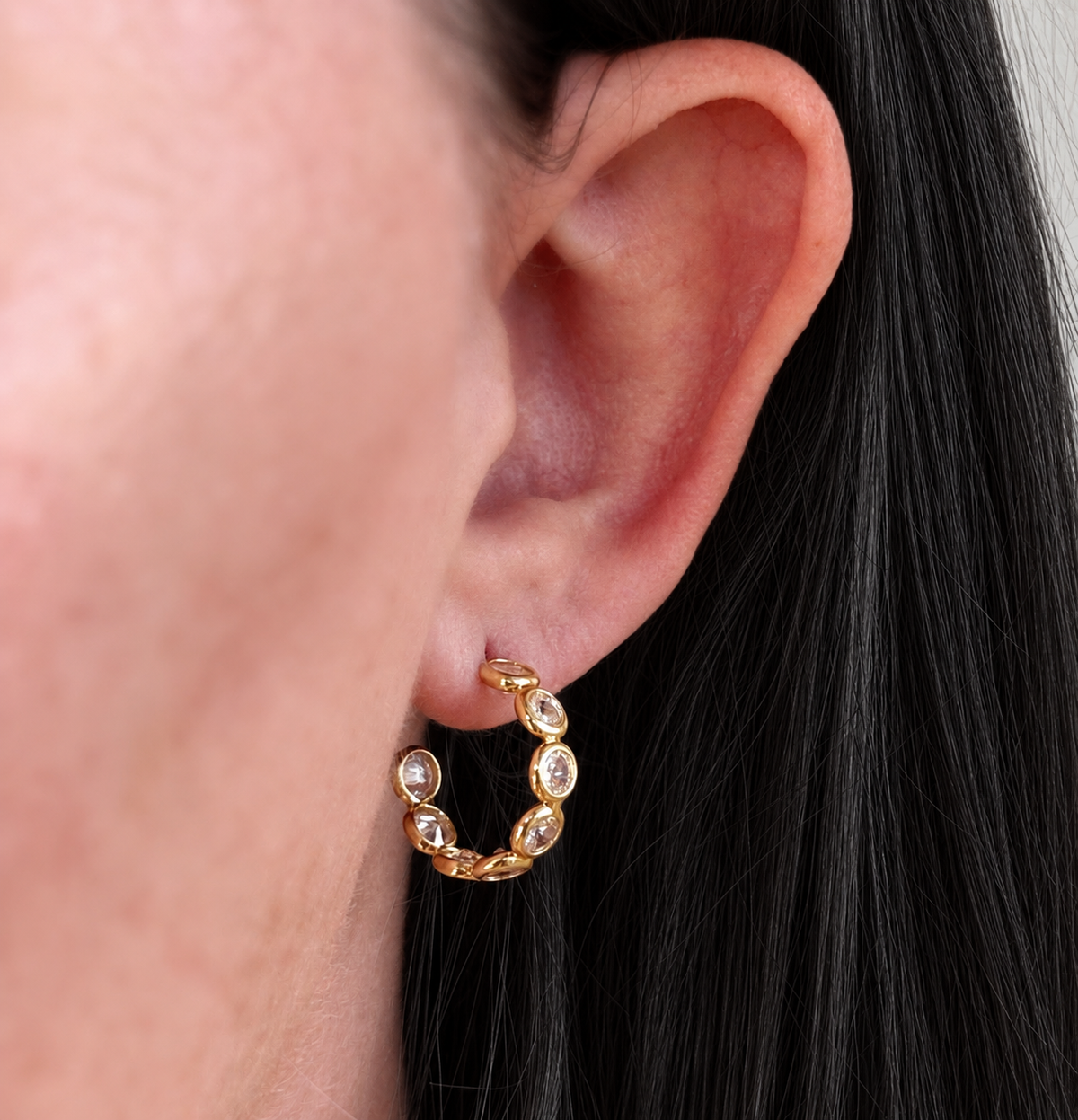 Bezel CZ Hoop Earrings | 16MM | 18K Gold-Filled