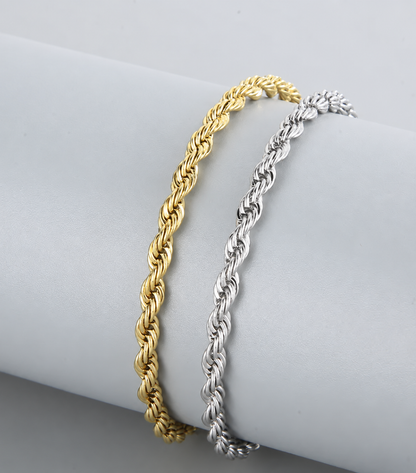 Rope Chain Bracelet | 3MM | Gold or Steel | 304 Stainless Steel