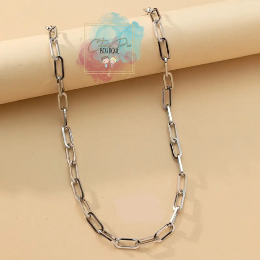 SILVER Chunky Square Link NECKLACE - Stainless