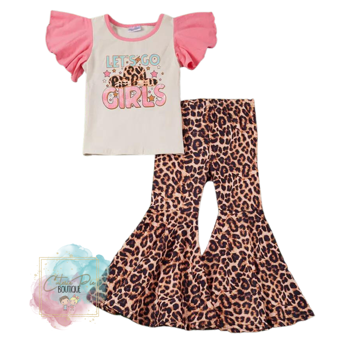 "Let's Go Girls" 2PC SET - Angel Sleeve Top + Pants - Animal Printed Bell Bottom / Flare Pants