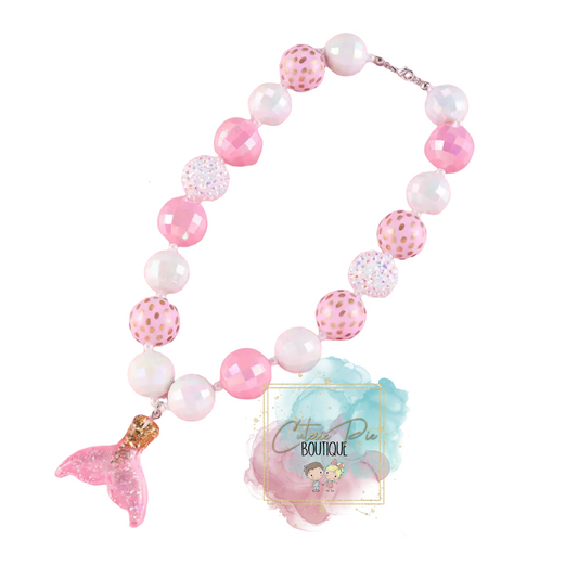 Chunky Bead Necklace / Bracelet SET - Pink Mermaid