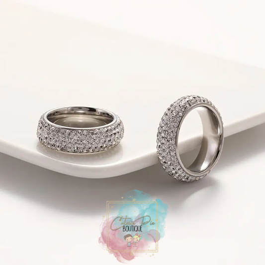 Rhinestone Band Ring - Stainless Steel