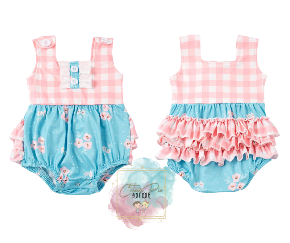 Baby Girl's Pink Plaid Floral Print Romper