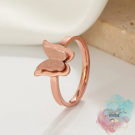 Rose Gold Butterfly Ring - Stainless Steel