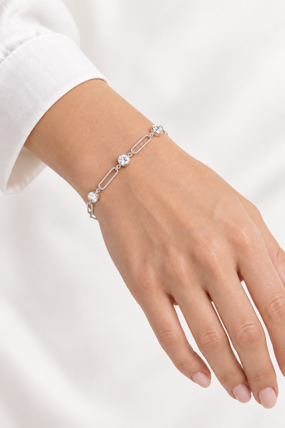 Crystal Station Paperclip Bracelet | 4MM | 18K Gold PVD or Steel | 316L Stainless Steel