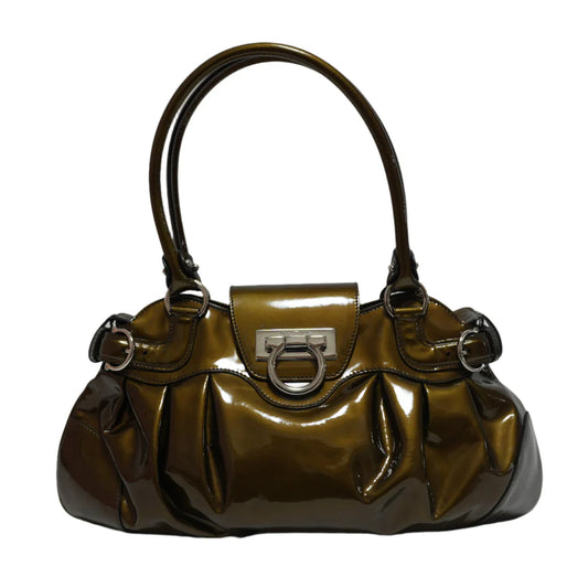 Ferragamo | Marisa Gancini Shoulder Bag | Olive Brown Patent Leather