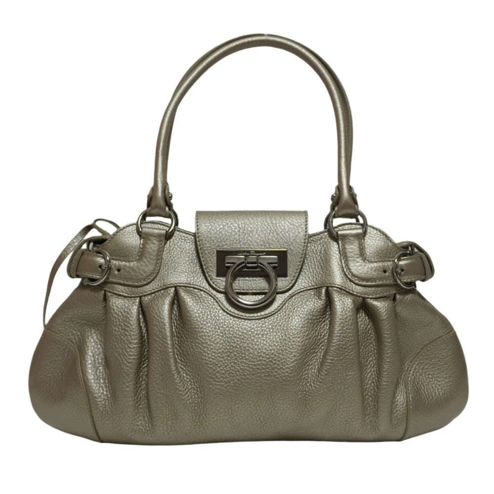 Salvatore Ferragamo | Gancini Pleated Leather Satchel | Metallic