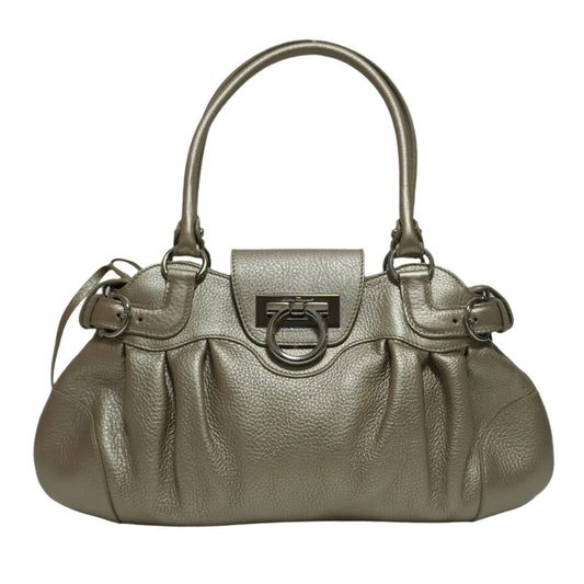 Salvatore Ferragamo | Gancini Pleated Leather Satchel | Metallic