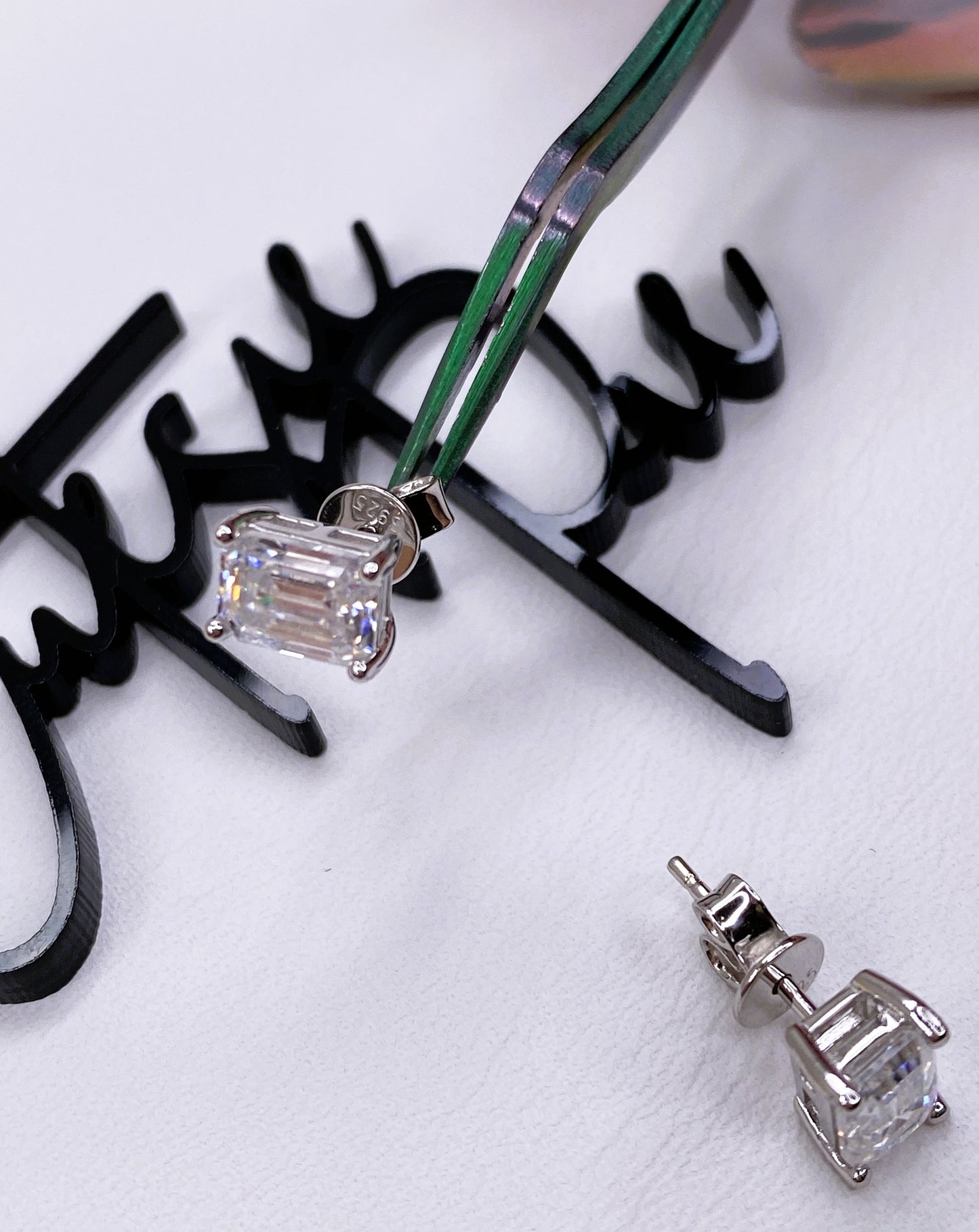 Moissanite Emerald Stud Earrings | 1.0CT Each (2.0CT TOTAL) 5x7MM | 950 Platinum over Sterling Silver | Certificate Included