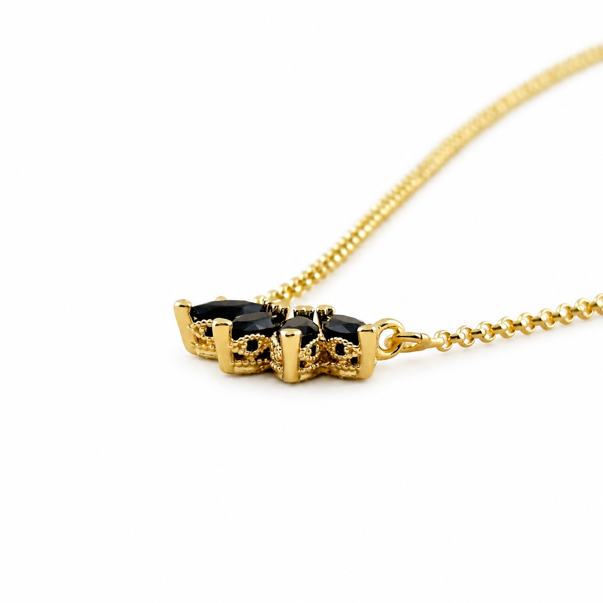 Cutesie Lotus CZ Necklace | Black | 18K Gold-Filled