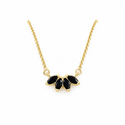 Cutesie Lotus CZ Necklace | Black | 18K Gold-Filled