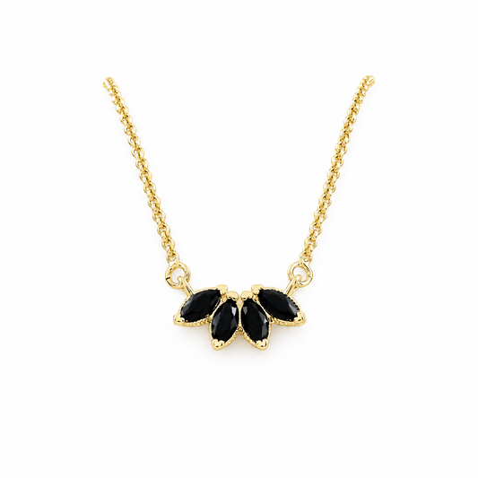 Cutesie Lotus CZ Necklace | Black | 18K Gold-Filled