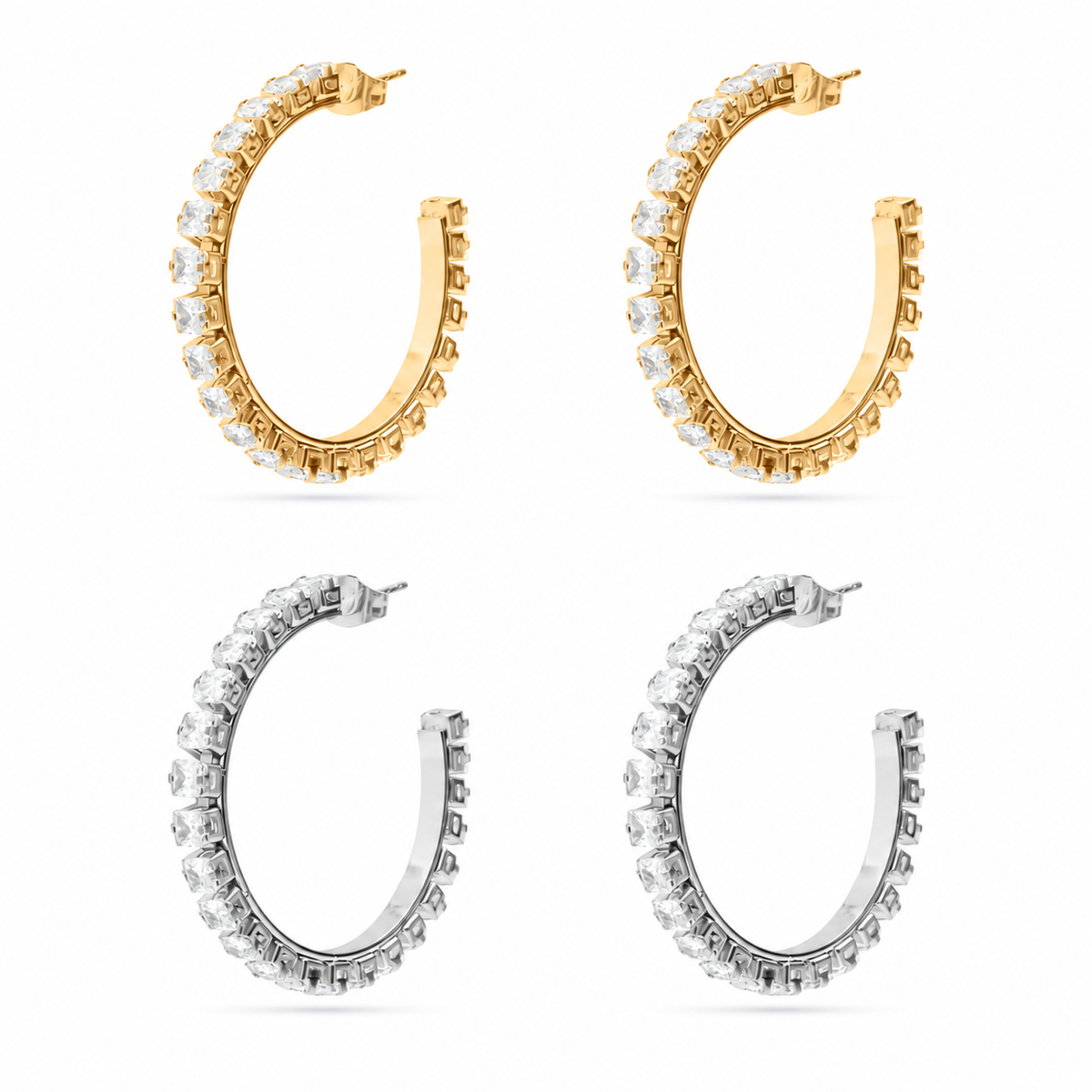 CZ Emerald Cut Hoops Earrings | 30MM | 18K Gold PVD or Steel | 316L Stainless Steel