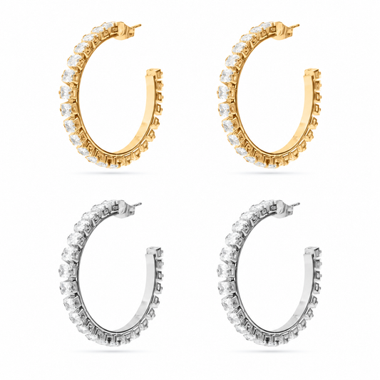 CZ Emerald Cut Hoops Earrings | 30MM | 18K Gold PVD or Steel | 316L Stainless Steel