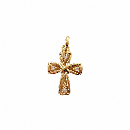Cutesie CZ Cross Pendant or Charm | 1" × 0.5" | 18K Gold-Filled