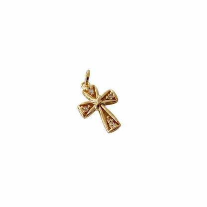 Cutesie CZ Cross Pendant or Charm | 1" × 0.5" | 18K Gold-Filled