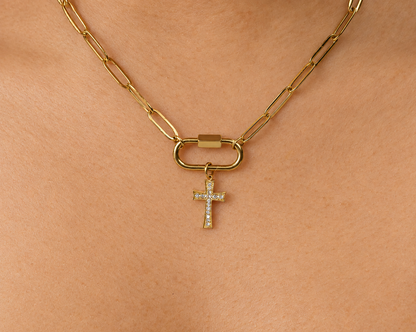 Bling Cross Charm | 10 × 17.2MM | 18K Gold PVD or Steel | 316L Stainless Steel