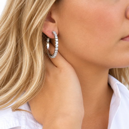 CZ Emerald Cut Hoops Earrings | 30MM | 18K Gold PVD or Steel | 316L Stainless Steel