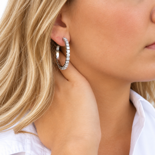 CZ Emerald Cut Hoops Earrings | 30MM | 18K Gold PVD or Steel | 316L Stainless Steel