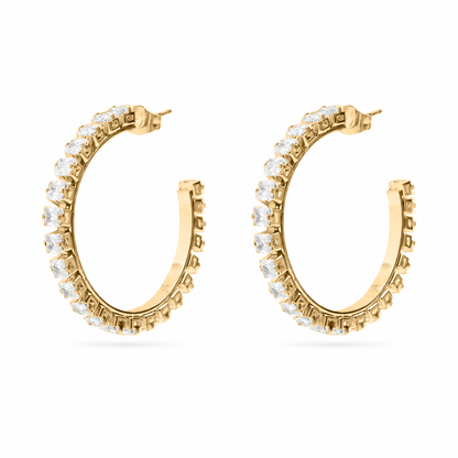 CZ Emerald Cut Hoops Earrings | 30MM | 18K Gold PVD or Steel | 316L Stainless Steel