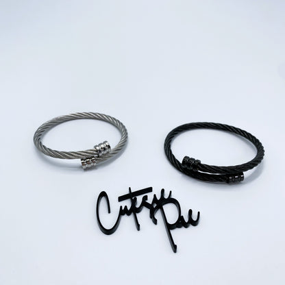 Cable Twist Open Cuff Bracelet | Steel, Black, Gold or Rose Gold | 304 Stainless Steel