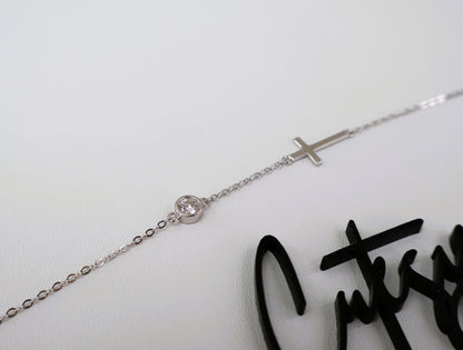 Moissanite Station Cross Bracelet | 4MM | 0.3CT | 950 Platinum-Plated Sterling Silver | Certificate Included