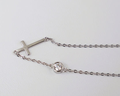 Moissanite Station Cross Bracelet | 4MM | 0.3CT | 950 Platinum-Plated Sterling Silver | Certificate Included