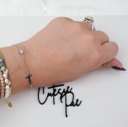 Moissanite Station Cross Bracelet | 4MM | 0.3CT | 950 Platinum-Plated Sterling Silver | Certificate Included