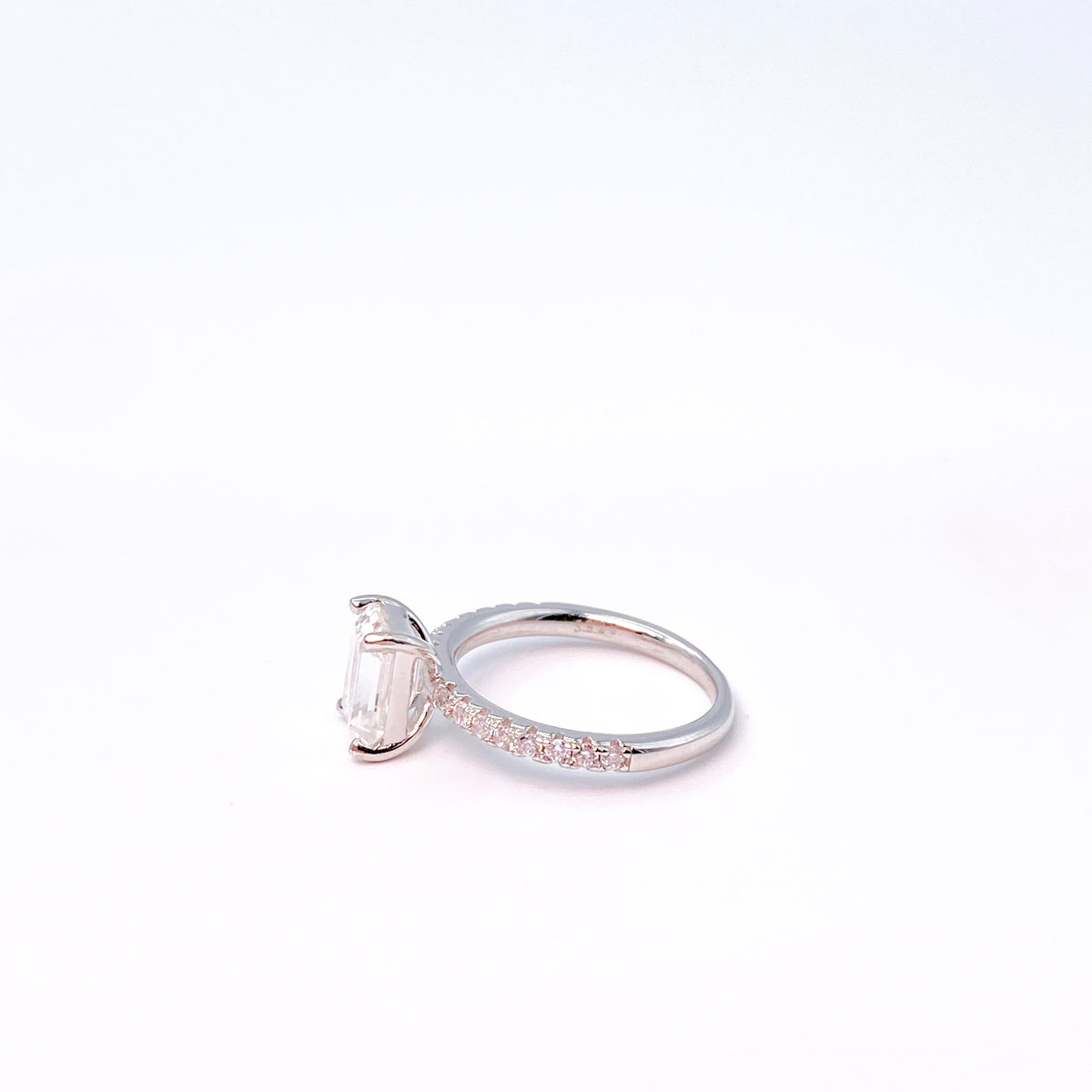 Moissanite Radiant Solitaire with Pavé Ring | 950 Platinum-Plated Sterling Silver | Certificate Included