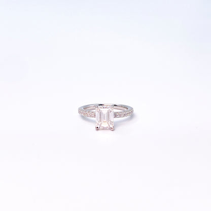 Moissanite Radiant Solitaire with Pavé Ring | 950 Platinum-Plated Sterling Silver | Certificate Included