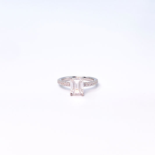 Moissanite Radiant Solitaire with Pavé Ring | 950 Platinum-Plated Sterling Silver | Certificate Included