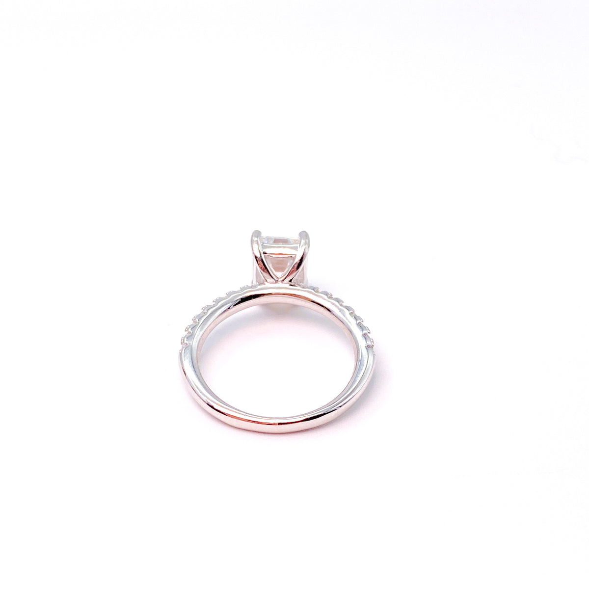 Moissanite Radiant Solitaire with Pavé Ring | 950 Platinum-Plated Sterling Silver | Certificate Included