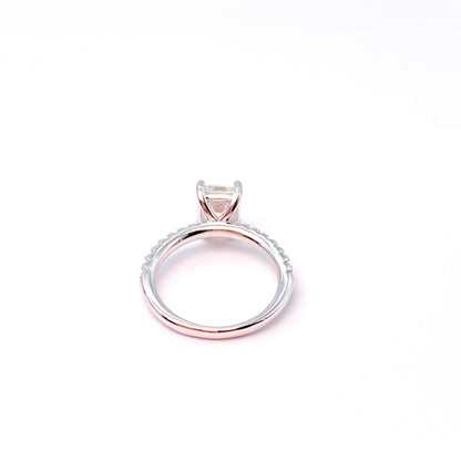 Moissanite Radiant Solitaire with Pavé Ring | 950 Platinum-Plated Sterling Silver | Certificate Included