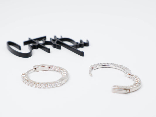 CZ Inside Out Hoop Earrings | 25MM | Rhodium-Plated Sterling Silver