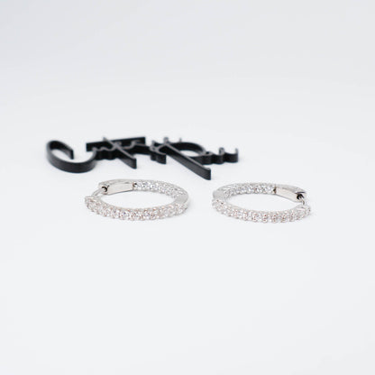 CZ Inside Out Hoop Earrings | 25MM | Rhodium-Plated Sterling Silver
