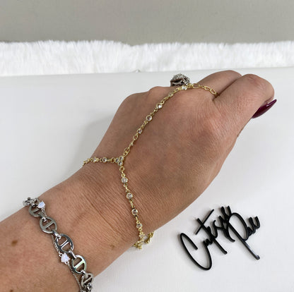 Round Bezel CZ Hand Chain | 18K Gold Filled