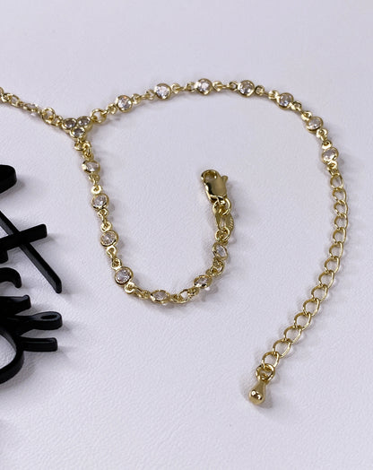 Round Bezel CZ Hand Chain | 18K Gold Filled