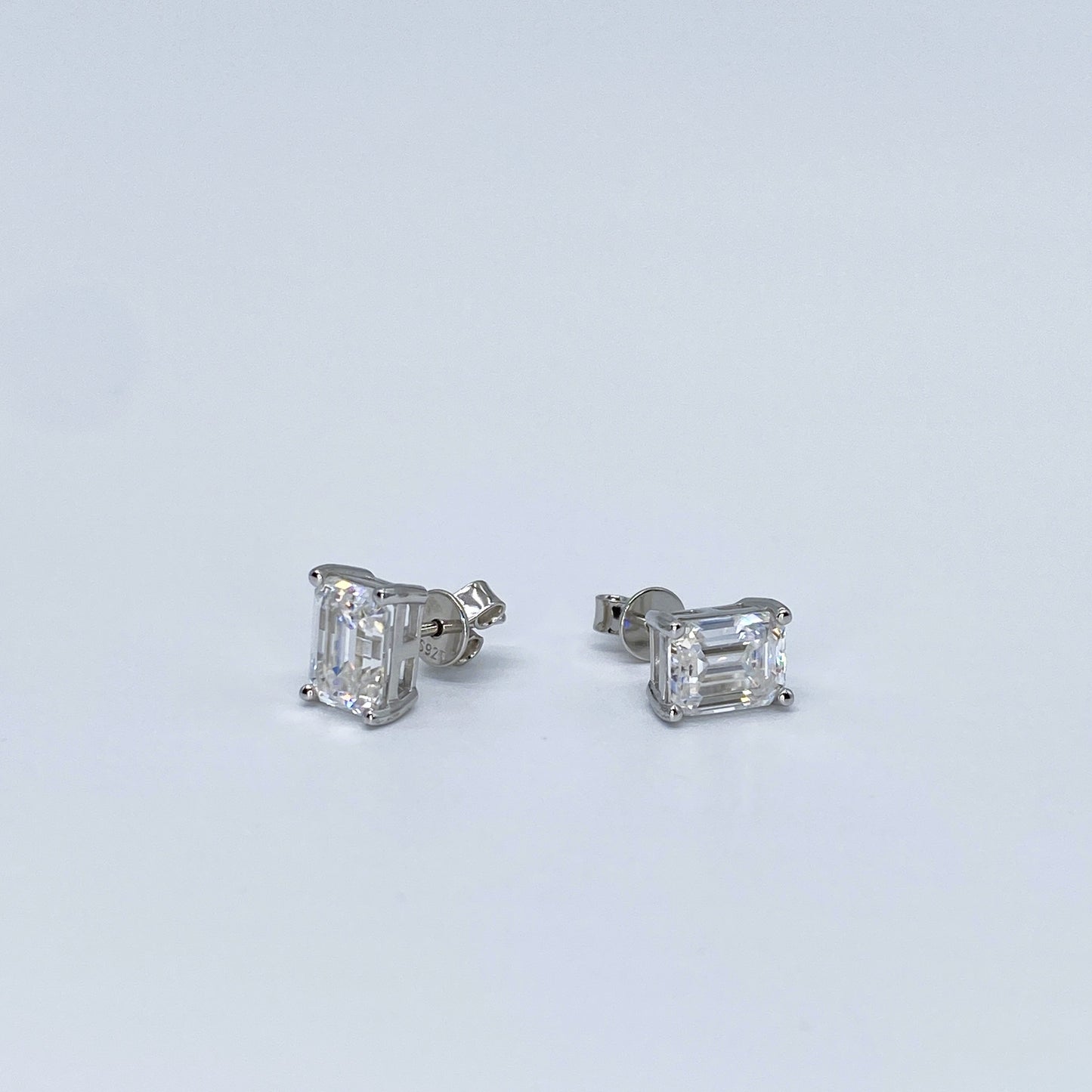 Moissanite Emerald Stud Earrings | 6x8MM | 2.0CT Each (4.0CT TOTAL) | 950 Platinum-Plated Sterling Silver | Certificate Included